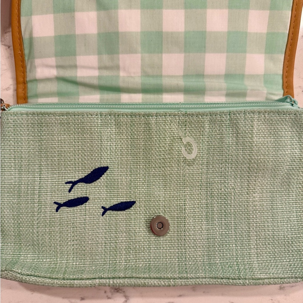 Sold-Embroidered Sea Turtle Fold-Over Clutch - Mint - Picture 7 of 7